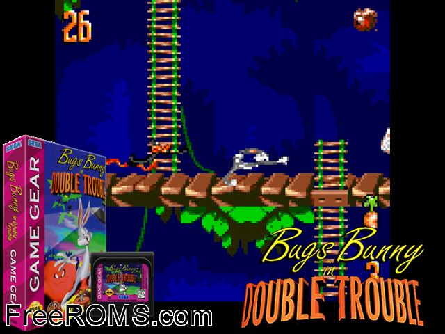 Bugs Bunny in Double Trouble Game Gear game showing 3D box cover and gameplay screenshot